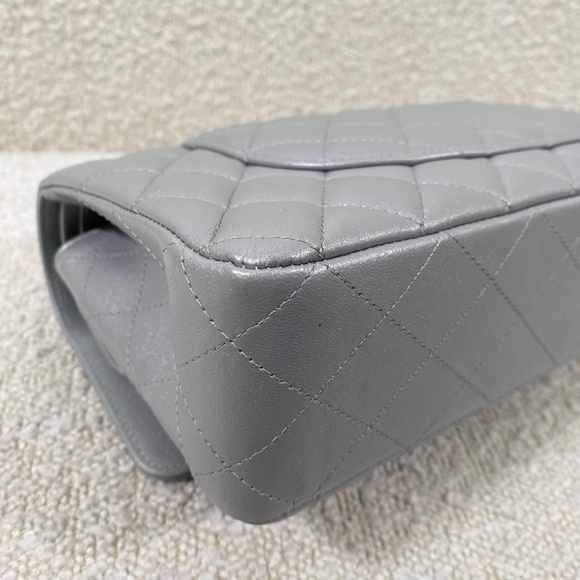 Authentic Chanel Classic Flap Bag Silver Lambskin Bag Medium - Picture 13 of 14